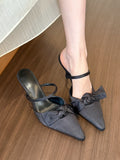 Fashionable Satin Bow-tie Back-strap Womens Shoes