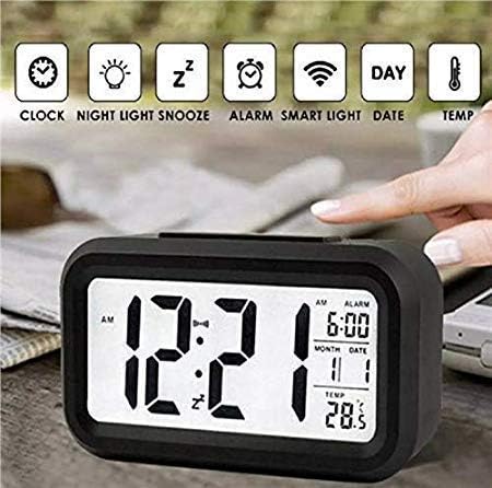 AERYS Digital Alarm Clock with Automatic Sensor, Date and Temperature Display, Compact Desk Table Clock for Students, Home, Office, Bedroom, Living Room,Home Decor, Corporate Use (Black Digital)
