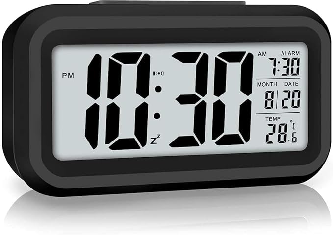 AERYS Digital Alarm Clock with Automatic Sensor, Date and Temperature Display, Compact Desk Table Clock for Students, Home, Office, Bedroom, Living Room,Home Decor, Corporate Use (Black Digital)